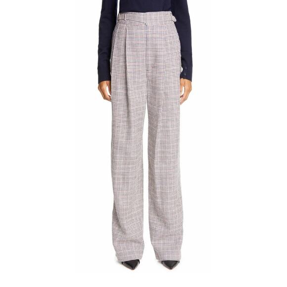 Adam Lippes Silk Linen Wide Leg Plaid Check Pant Trousers 6 Retails $1290 New - Picture 1 of 9
